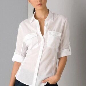 James Perse Womens Size 2 Medium White Sheer Slub Side Panel Shirt Minimal Boho